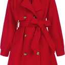 GRACE KARIN Girls Dress Coat Lapel Wool Blend Long Winter Jackets with Pockets Belt 6-14Y (7 Years, Red)