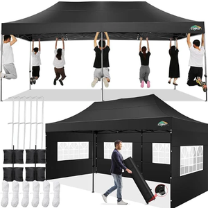 COBIZI 10x20 Pop up Canopy Tent 10x20 Canopy with 6 Sidewalls Waterproof Heavy Duty Commercial Canopy Tent for Parties Outdoor Tent Garden Gazebo Tent, Carry Bag with Wheel(10x20ft, Black)