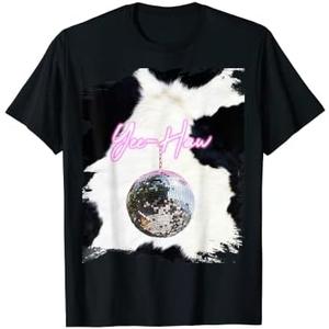 Pink Cowgirl Disco Ball Cowboy Yee-Haw T-Shirt Large , Black 