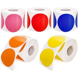 ZAVOOS 2500 Pieces 2 Inch Colored Dot Stickers, Adhesive Round Color Coding Label, 5 Assorted Colors Solid Circle Dots for Office, Home, Inventory, File Classification