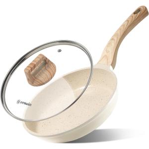 8 Inch Nonstick Frying Pan Skillet with Lid,Granite Non Stick Omelet Pans,Induction Compatible Egg Pan with Heat Resistant Handle,PFOA Free (White)