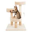 Cat Tree - 3-Tier Tall Cat Tower Condo with 2 Napping Perches, Sisal Rope Scratching Post, Hanging Mouse and Interactive Wheel Toy by PETMAKER (Beige), 27.5"