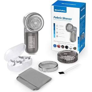 BEAUTURAL Portable Fabric Shaver and Lint Remover with 2-Speeds, Adjustable Shave Height, Dual Protection for Your Clothes, Quickly and Effectively Remove Fluff, Lint, and Bobbles Grey