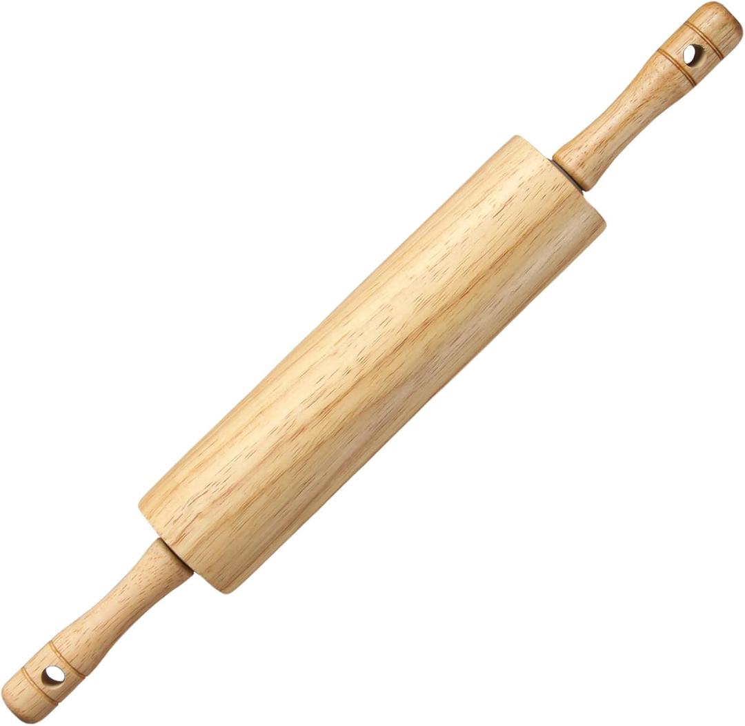 KARRYOUNG Rubber Wood Rolling Pin for Baking, Kitchen Dough Roller With Handles, Rodillo Para Masa, Rolling Pin for Dough, Pizza,Bread, Fondant & Tortilla