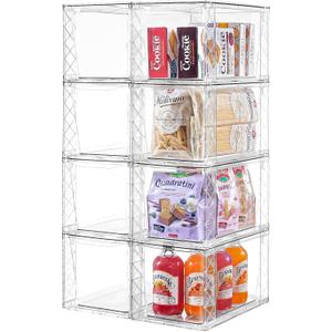 Clemate 8Pack Stackable Kitchen Storage Organizer, Pantry Organizers and Storage, Clear Foods Organizer Bins with Handles, Easily Assemble for Bathroom, Kitchen, Pantry, Cabinet, Closet