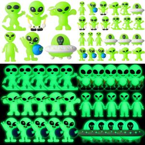 60 Pcs Glow in The Dark Mini Alien Figures Various 6 Styles Small Alien Figurines Tiny to Hide and Seek Luminous Figures for Easter Egg Filling Space Party Favors Gifts