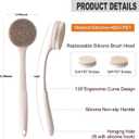 Long Handle Shower Back Scrubber,15.75 Inch Ergonomic Curved Brush with 3 Replaceable Heads with Soft and Firm Bristles,Silicone Handle for Easy Back Cleaning and Exfoliation,Bath Body Brush(Beige)