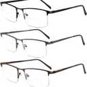 3 Pack Bifocal Reading Glasses for Men,Lightweight Metal Half Frame Clear Top Bi-focal Readers with Spring Hinge+2.50
