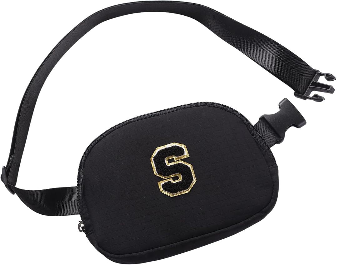 Initial Letter Belt Bag Crossbody Bags Fanny Pack For GirlsBirthday Gifts for 6 7 8 9 10 11 12 13 14 15 Year Old Girls,Purse for Kids,Cute Teen Trendy Stuff Travel Essentials.Black-S