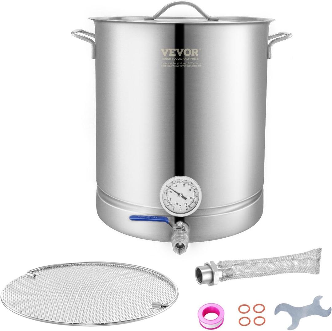 VEVOR Brew Kettle 16 Gal, Brewing Pot Stainless Steel, Brew Kettle Pot for Beer Brewing with Filter&Filter Tray, Tri Ply Bottom for Beer (64 Quarts)