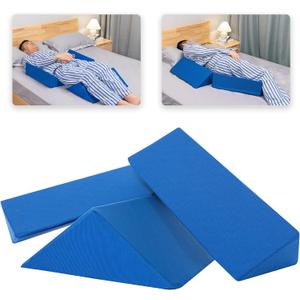 Fanwer Positioning Wedge Pillow for Side Sleeping (3 in 1), 40 Degree Triangle Bed Wedges & Body Positioners for Back Pain, Preventing Bedsores, After Surgery, Knees Elevated, Pregnancy (Blue)