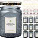 8.8OZ, 9 Pack Embossed Candle Jars for Making Candles, Empty Glass Containers with Tin Lids and Sticker Label, Warning Label for Candle Making Candle DIY Craft (Grey)