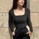 OQQ Women's Bodysuits Ruched Long Sleeve Square Neck Lounge Stretch Travel Bodysuits (Black, XL)