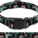 Dog Collar, Cute Pet Collar Adjustable for Medium Dogs, Soft Dog Collars with Quick Release Buckle for Walking Running Dark Cactus