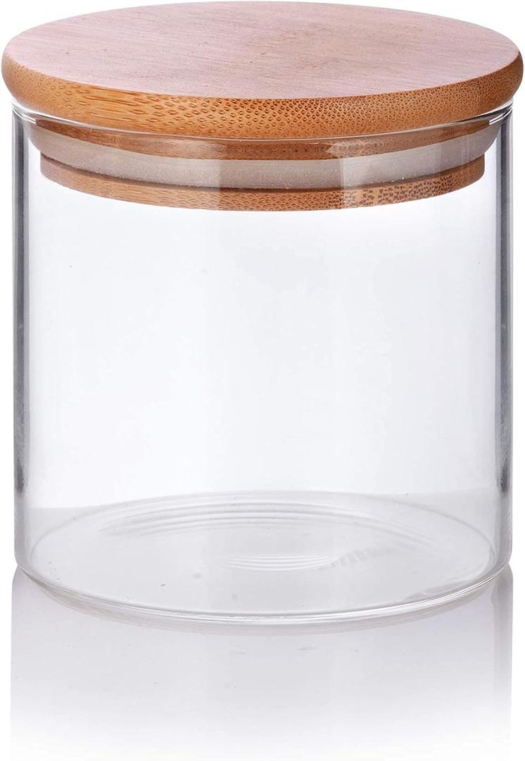 JUVITUS 10 oz Clear Glass Jar with Bamboo Silicone Sealed Lid (Single)