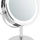 iDesign Lighted Free Standing Vanity Makeup Mirror for Bathroom Countertops - Chrome, 10" Inch (9.8"L x 7.2"W)