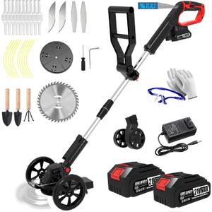 Electric Weed Wacker Eater Battery Powered,Cordless Weed Trimmer with 2 21V/2.0Ah Battery Operated & Charger & 90Min Runtime, 5 Blades for Thick Weeds/Edging/Mowing for Garden Yard -Black