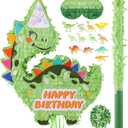 VinTS Dinosaur Piata Kids Dino Piata Birthday decorations with Blindfold Bat for Boys Girls Birthday Party Dinosaur Themed Party Game Activity Decor(16.5x13x3.15in) (Green)