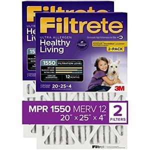 Filtrete 20x25x4(SlimFit), AC Furnace Air Filter, MPR 1550 DP, Healthy Living Ultra Allergen Deep Pleat,4-Pack, Fits Lennox & Honeywell Devices (exact dimensions 19.5 x 24.5 x 3.75)