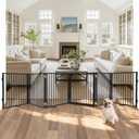 Snagle Paw Extra Wide Dog Gate,Free Standing Dog Fence with Door, Up to 156 Inch Wide Pet Gate with Support Feet for Stairs, Hallways, Doorways, Yard (Black, 6 Panels)