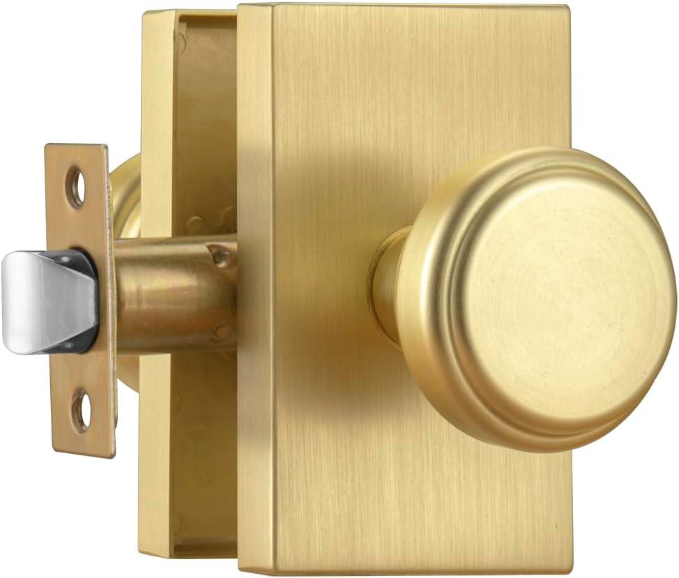 parro Brushed Gold Interior Door Knobs,Passage Door Knob for Hall & Closet,Satin Brass Pismo Doorknobs (Rectangle)