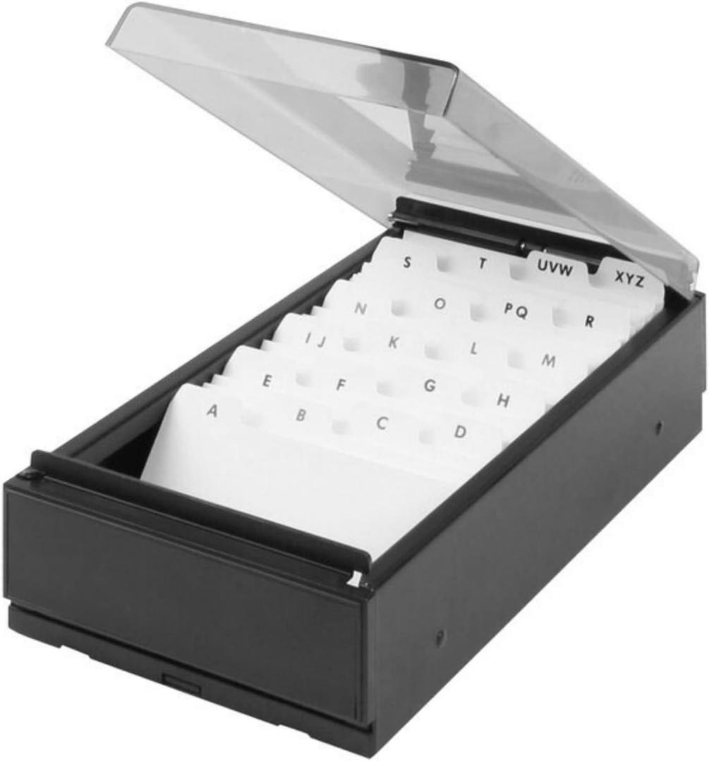 1InTheOffice Business Card Holder Desk, Name Card Organizer with Dividers and Index Tabs, Smoke/Black 650 Cards Capacity