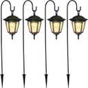Dynaming 4 Pack Solar Hanging Lights Outdoor, Solar Powered Garden Decorative Lanterns with 4 x 38 Inch Shepherd Hooks, Waterproof Landscape Lighting for Lawn Patio Yard Pathway Driveway, Warm White