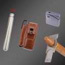 AMANCY Luxury 2 Holder Brown Leather Portable Cigar Case Gift Set, Leather-Wrapped Cigar Travel Humidor Contained 2 Oz Stainless Steel Flask with Lighter and Cutter