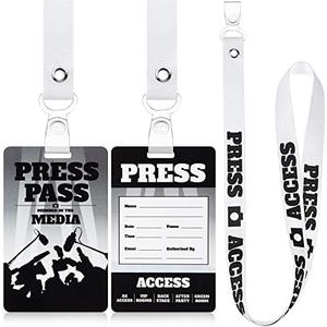 Outus 10 Sets Press Party Pass Kits Press Pass Badge with Lanyard Novelty ID Badge Prop Costume Lanyard Label Tag for Costume Party Reporter Cosplay Birthday Favors