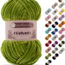 Makromecity Velvet Yarn 100g (3.5oz) / 120m (132yd) 100% Polyester Premium Chenille Yarn, Ultra Soft, Anti-Pilling, Machine Washable 30 Colors for Knitting & Crochet (Grass, 1 Skein)