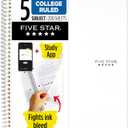 Five Star Spiral Notebook + Study App, 5 Subject, College Ruled Paper, 8-1/2" x 11", 200 Sheets, Fights Ink Bleed, Water Resistant Cover, White (72460)