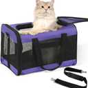 Cat Carrier Airline Approved, Soft-Sided Dog Carrier with Inner Safety Leash, Pet Transport Carrier for Small-Medium Cats Puppies up to 15 Lbs, Collapsible Travel Kitten Carrier Bag -Purple M