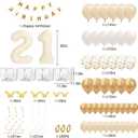 21 Birthday Decorations for Her - 66pcs Balloons Birthday Banner Decorations Kit for Women with Number 21 Foil Balloon, White Gold Balloons & Butterfly Decals