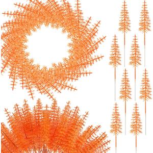100 Pcs Fall Orange Pine Picks for Wreath Making Supplies Artificial Halloween Picks Vases Centerpieces Fall Candle Rings Craft DIY Garland Autumn Thanksgiving Harvest Festival Decoration