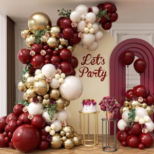 Burgundy Balloon Garland Arch Kit with Burgundy Maroon Sand White Metallic Gold Nude Balloons for Maroon and Gold Graduation Bridal Shower Party Birthday Decorations