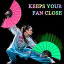 Geelin 2 Set Pink Green Large Folding Fan with Holster for Line Dancing Rave Clack Handheld Fan Holder Sleeves with Waist Belt Rave Accessories for Party Dance Disco Queues Holiday Party