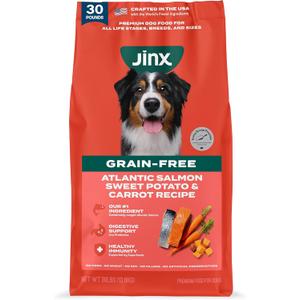 Jinx Premium Grain-Free Dry Dog Food, for All Lifestages - Real Salmon, Sweet Potato & Carrot Kibble with Superfoods for Immune Support & Probiotics for Digestive Support - No Fillers - 30lb (30 Pound (Pack of 1)) BB 15 Oct 2026