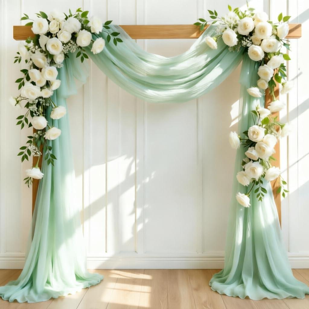LINXTAR Wedding Arch Draping Fabric 28'' x 20FT Sheer Chiffon Drape 1 Panel Sage Green Backdrop for Bridal Shower Baby Shower Photo Booth Church Decor Birthday Party Christening Outdoor Decoration