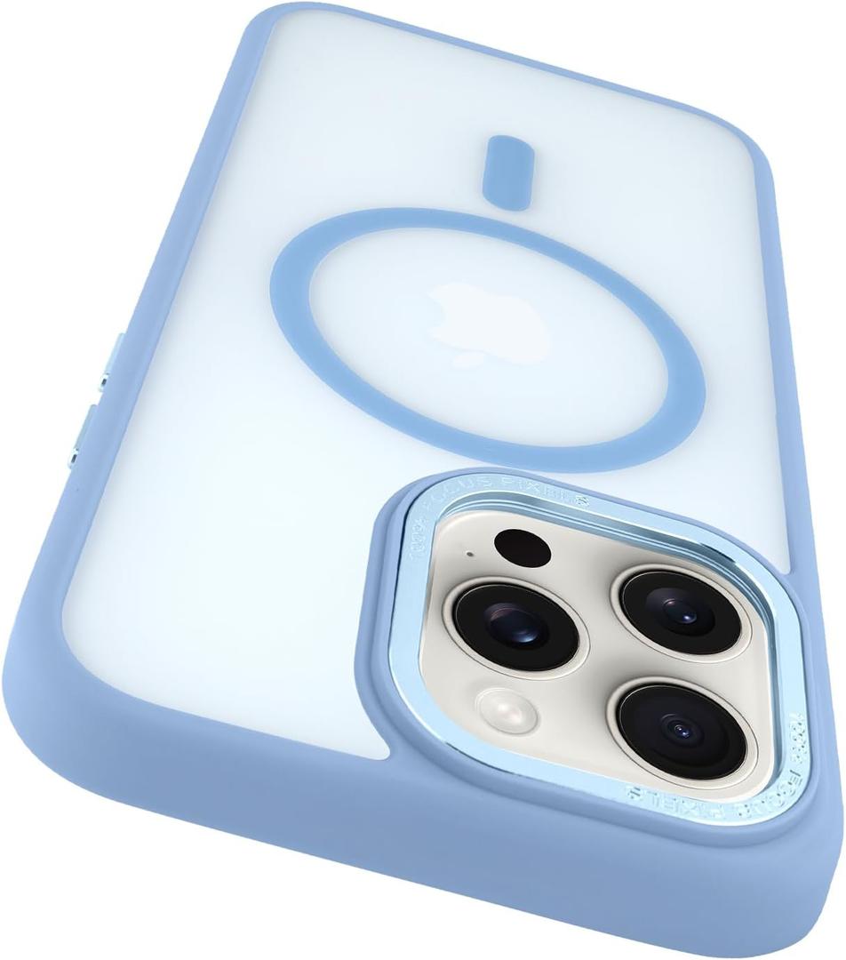 Magnetic for iPhone 15 Pro Max Case, Compatible with Magsafe Translucent Matte Sim Hard PC and Soft TPU Protective Shockproof Phone Case Cover, Blue