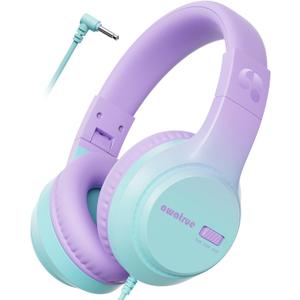 Kids Headphones with Cord for School, 74/85/94dB Volume Limit, Wired Over-Ear Headphones for Kids Boys Girls, Stereo Sound 3.5mm Jack for Tablet, Kindle, YOTO Player, Airplane Travel, Purple Green
