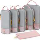 BAGSMART 6 Set Compression Packing Cubes - Lightweight Travel Essentials, Durable Luggage Organizer (01-Baby Pink)