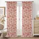 DriftAway 100% Blackout Toile Linen Curtains for Bedroom Double Layer Farmhouse French Country Vintage Printed Pattern Thermal Sound Lined Back Tab Living Room Drapes 96 inch Length 2 Panels Red