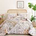 Xruibed Quilt Set King Size 3 Pieces Brown Floral Quilt Sets Reversible Bedspreads Bedding Set Soft and Cozy Microfiber Lightweight Quilt Flower Plant Bed Coverlet Sets for All Season(King 104"x90")