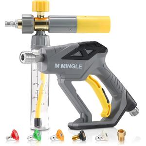 M MINGLE Concentrate Foam Cannon with Pressure Washer, Ready-to-Use Mini Soap Cannon with 5 Nozzle Tips, 1/4" Quick Connect for Thick Sudsy Wash