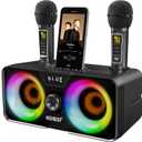 Karaoke Machine for Adults and Kids with 2 UHF Wireless Microphones,Portable Bluetooth Speaker PA Speaker System with LED Party Lights for Home Party, Picnic,Car,Outdoor/Indoor/Birthday Gifts (Black)