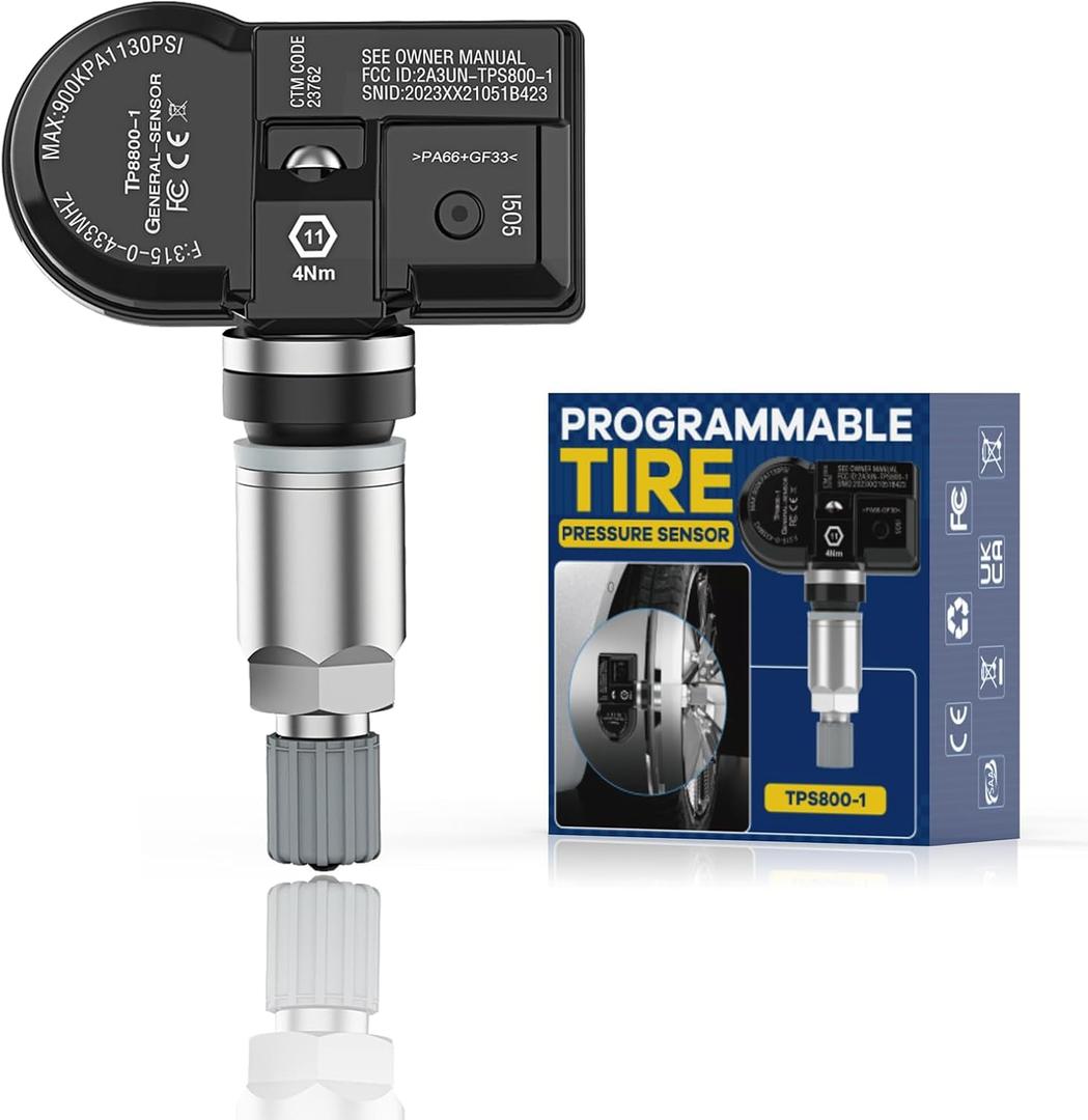 ISINFALSH TPS800-1 TPMS Sensor (315 MHz + 433 MHz) 2 in 1 Dual Frequency Metal Tire Pressure Monitor System Sensor, OE-Level, Unlimited Times Program Just with XTP-SP820 TPMS Tool to Use, 1 Pcs