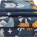 JSD Navy Blue Owl Kids Sheet Set Full Size, 4 Piece Forest Animals Printed Microfiber Bed Sheets Deep Pocket