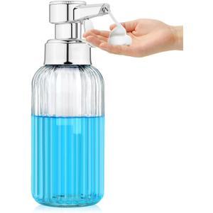 Automatic Soap Dispenser Foam for Bathroom: 16 OZ Glass Clear Touch Dispense Modern Large Foaming Soap Dispenser for Kitchen - Hand Sink Dish Lotion Countertop Couple Kids Home - Waterproof Labels