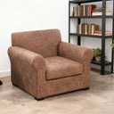 FUANGUI 2 Piece Chair Covers Stretch Arm Covers Chair Couch Covers, Faux Leather Looking Armchair Slipcover with Separate Chair Cushion Cover, Washable Chair Protector for Living Room - Light Brown