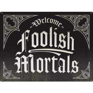 5 x Tin Sign For Metal Signs Welcome Foolish Mortals, Halloween Sign for Indoor Laundry Room Farm Bar Home Wall Decor 8" x 12"